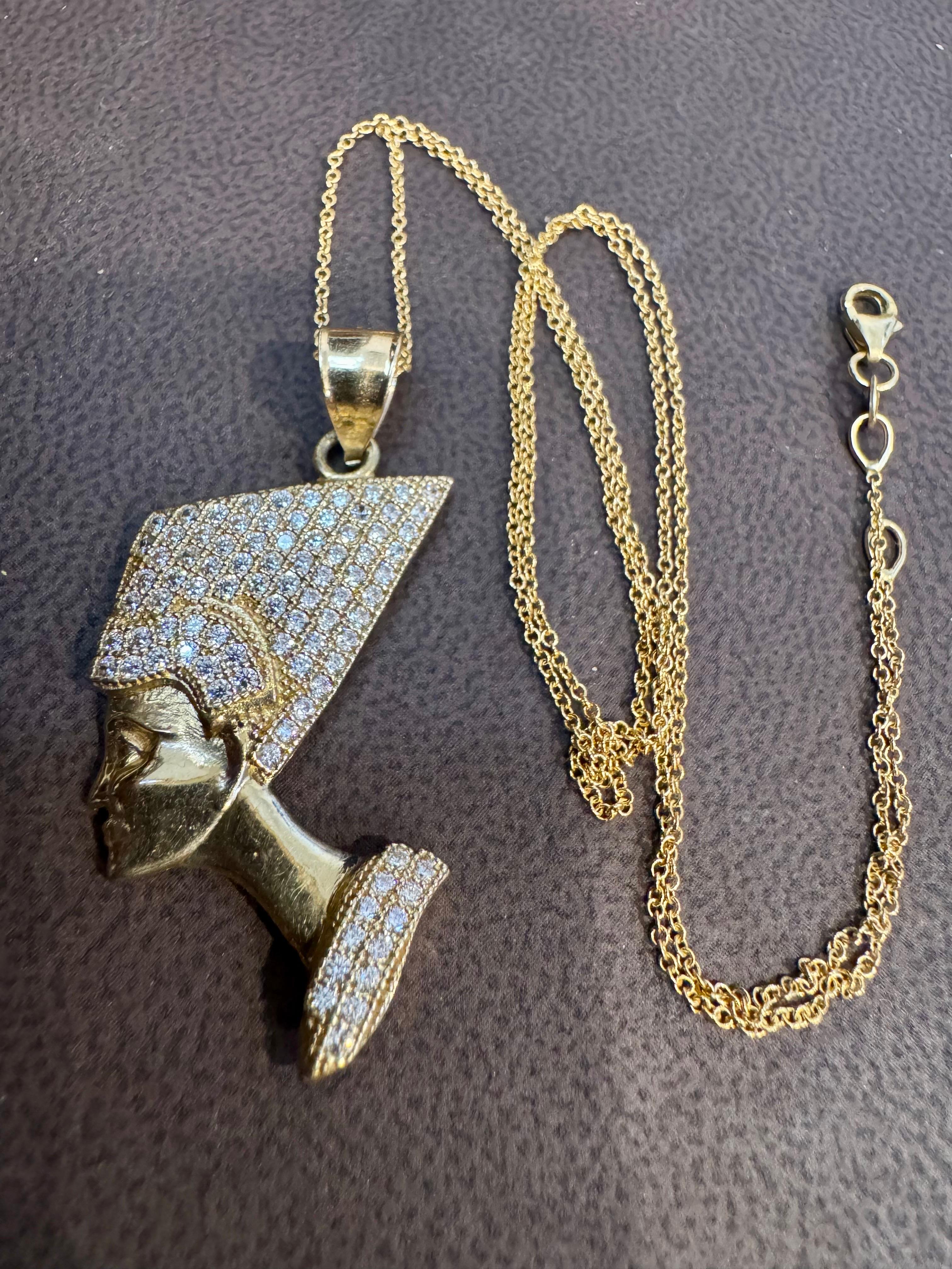 Vintage 1 Ct Diamond Face Pendentif avec chapeau 14 Karat Yellow Gold + Chain en vente 9