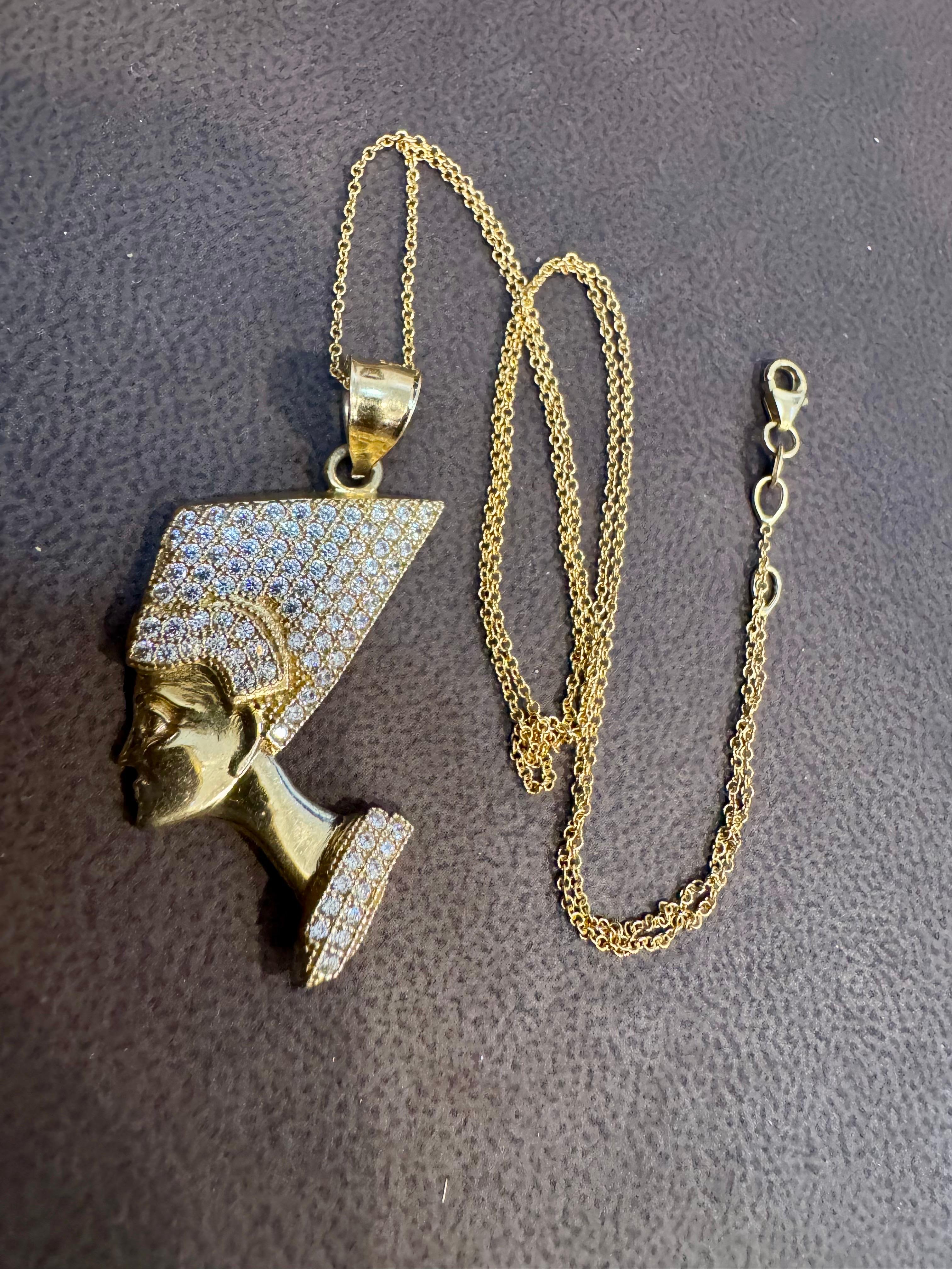 Vintage 1 Ct Diamond Face Pendentif avec chapeau 14 Karat Yellow Gold + Chain en vente 11