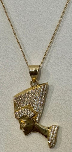 Vintage 1 Ct Diamond Face Pendant with hat 14 Karat Yellow Gold + Chain