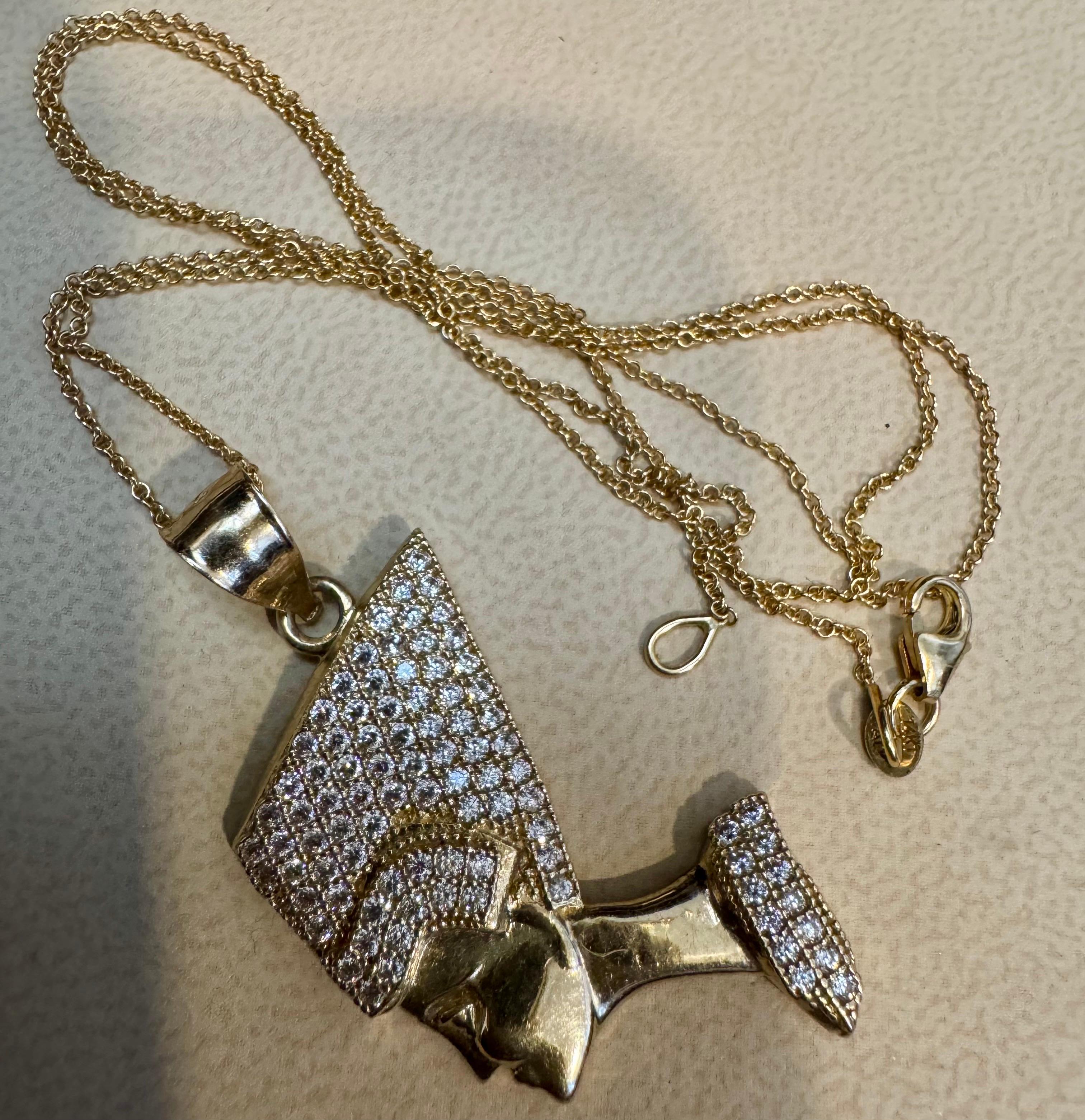 Taille ronde Vintage 1 Ct Diamond Face Pendentif avec chapeau 14 Karat Yellow Gold + Chain en vente