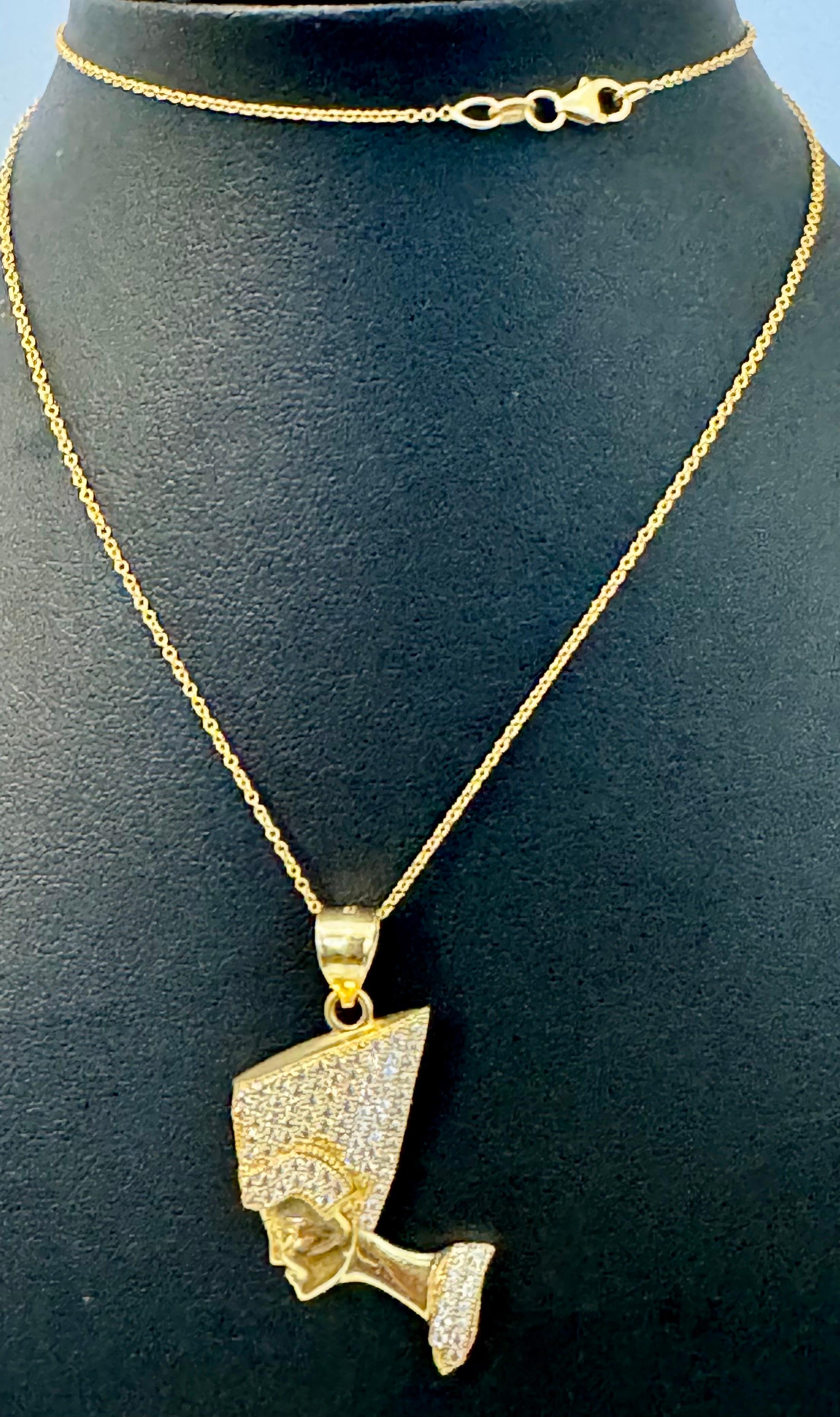 Vintage 1 Ct Diamond Face Pendentif avec chapeau 14 Karat Yellow Gold + Chain en vente 1