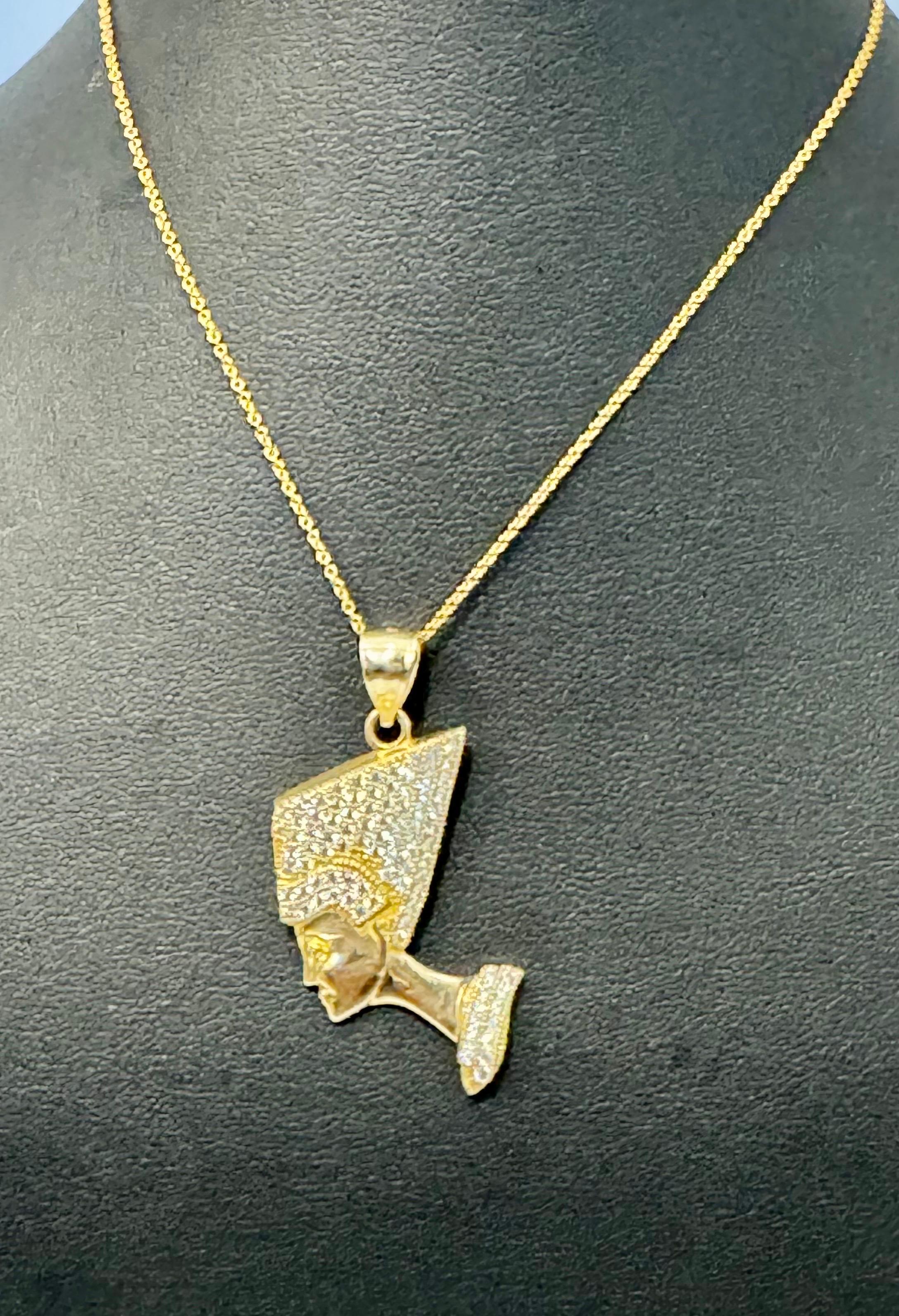 Vintage 1 Ct Diamond Face Pendentif avec chapeau 14 Karat Yellow Gold + Chain en vente 2