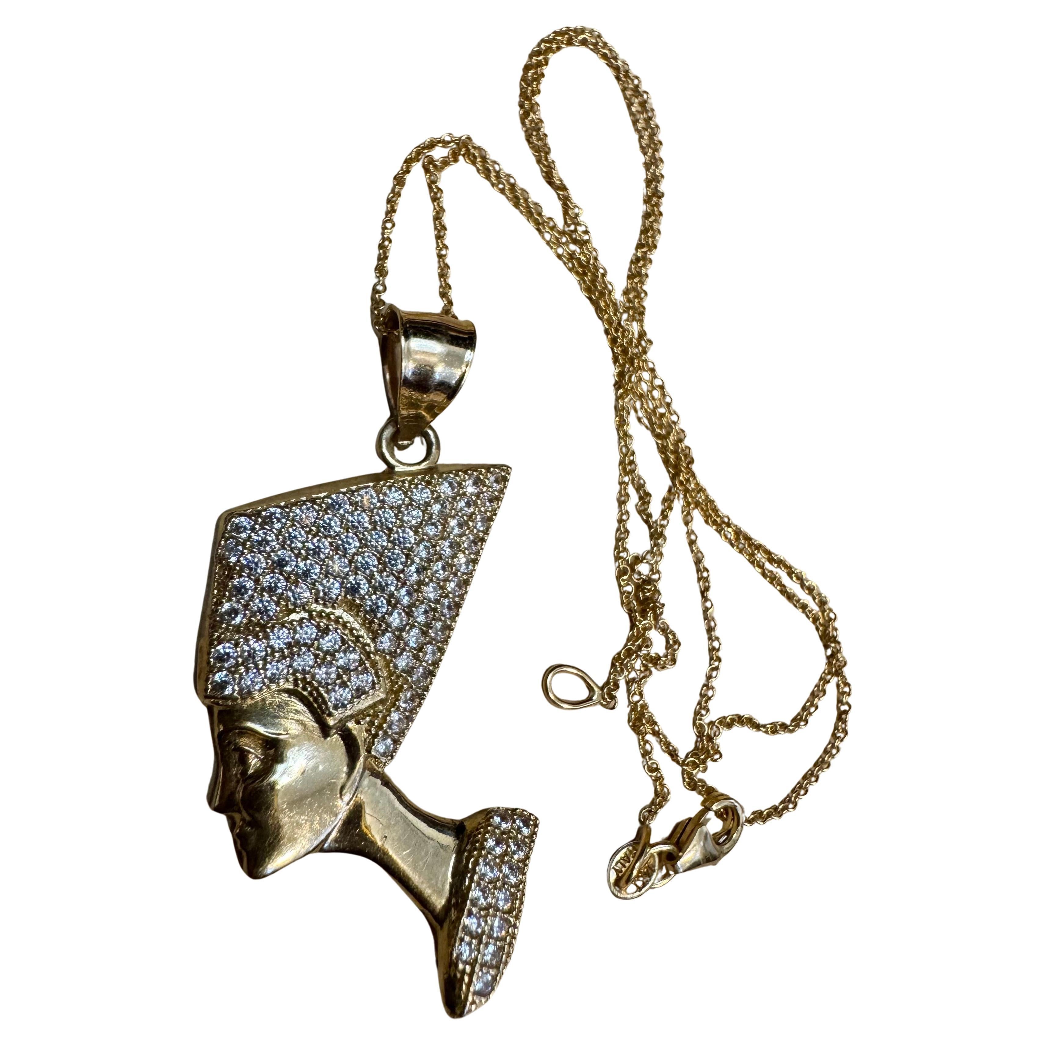 Vintage 1 Ct Diamond Face Pendentif avec chapeau 14 Karat Yellow Gold + Chain