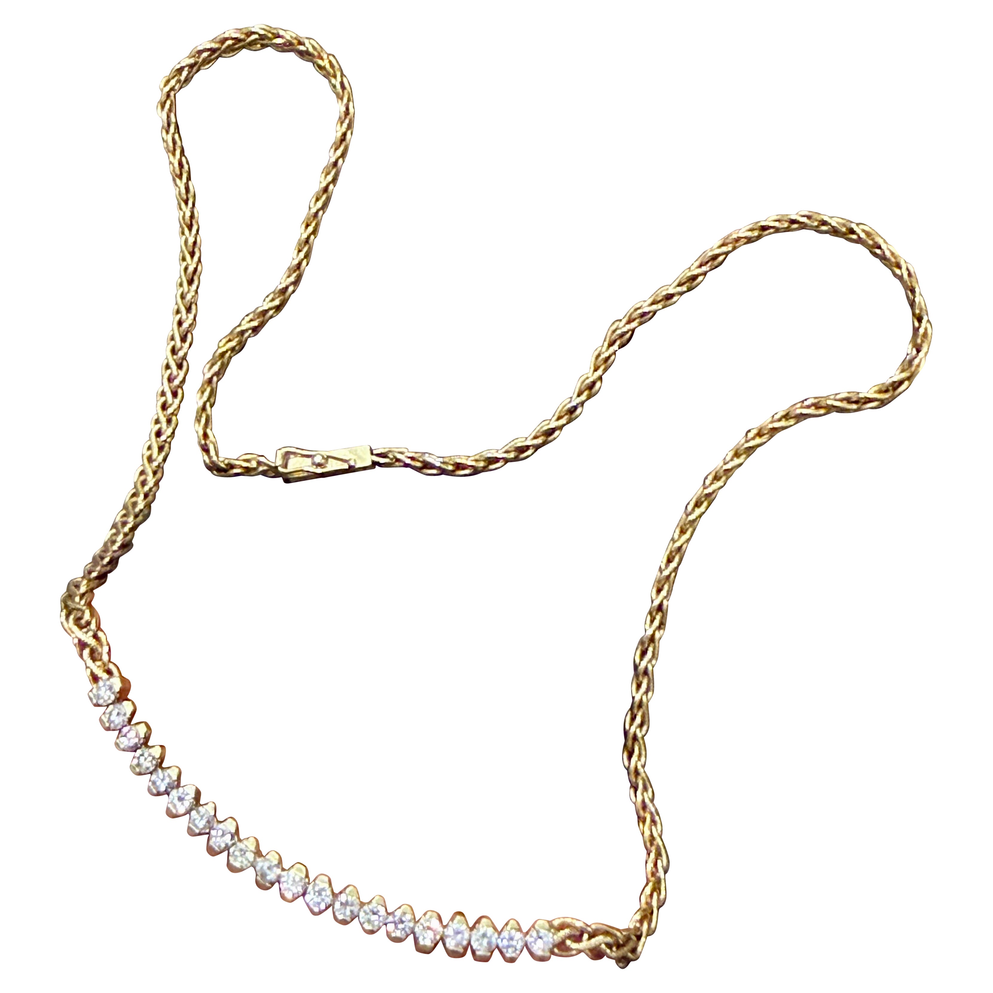 Vintage 1 Ct weißer Diamant Halskette 14 Karat Gelbgold, 15 Zoll lang