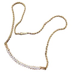 Vintage 1 Ct White Diamond Necklace 14 Karat Yellow Gold, 15 Inch Long