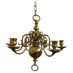Used 1 Tier 17th Century Candle Dutch Brass Chandelier 6 Lights H40xW45