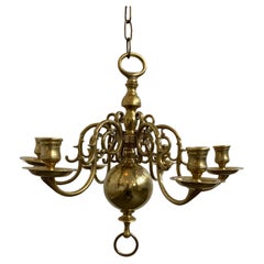 Antique 1 Tier 17th Century Candle Dutch Brass Chandelier 6 Lights H40xW45