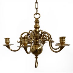 Lustre hollandais en laiton vintage à 1 étage et à bougies du 17ème siècle 6 Lights H45xW50