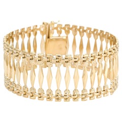 Vintage Wide Link Bracelet 18k Yellow Gold Estate Fine Jewelry