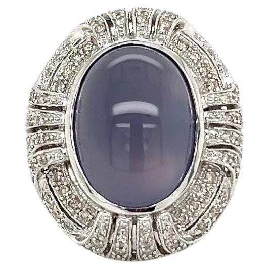 Vintage 10 Carat Blue Chalcedony and Diamond Gold Cocktail Ring For Sale