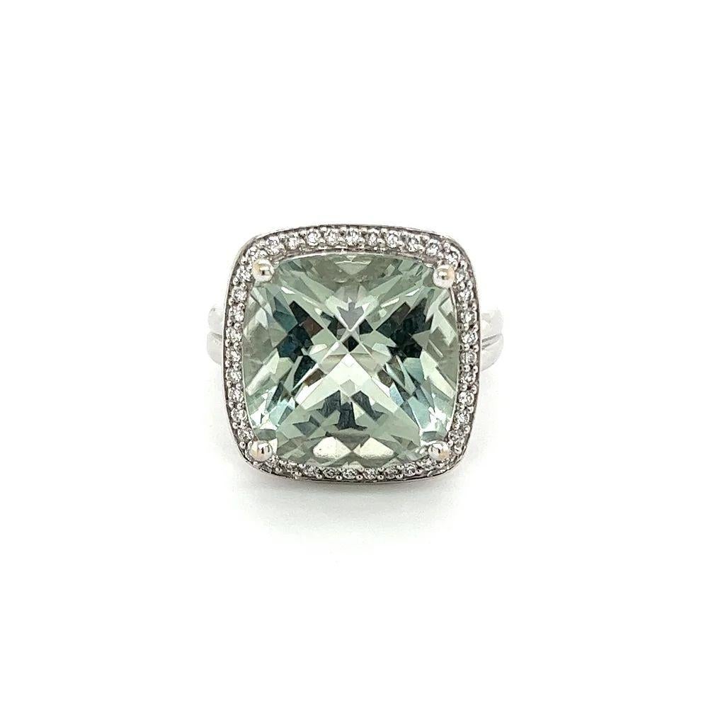 Cushion Cut Vintage 10 Carat Checkerboard Cushion Prasiolite and Diamond Gold Cocktail Ring For Sale