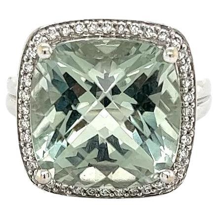 Vintage 10 Carat Checkerboard Cushion Prasiolite and Diamond Gold Cocktail Ring For Sale