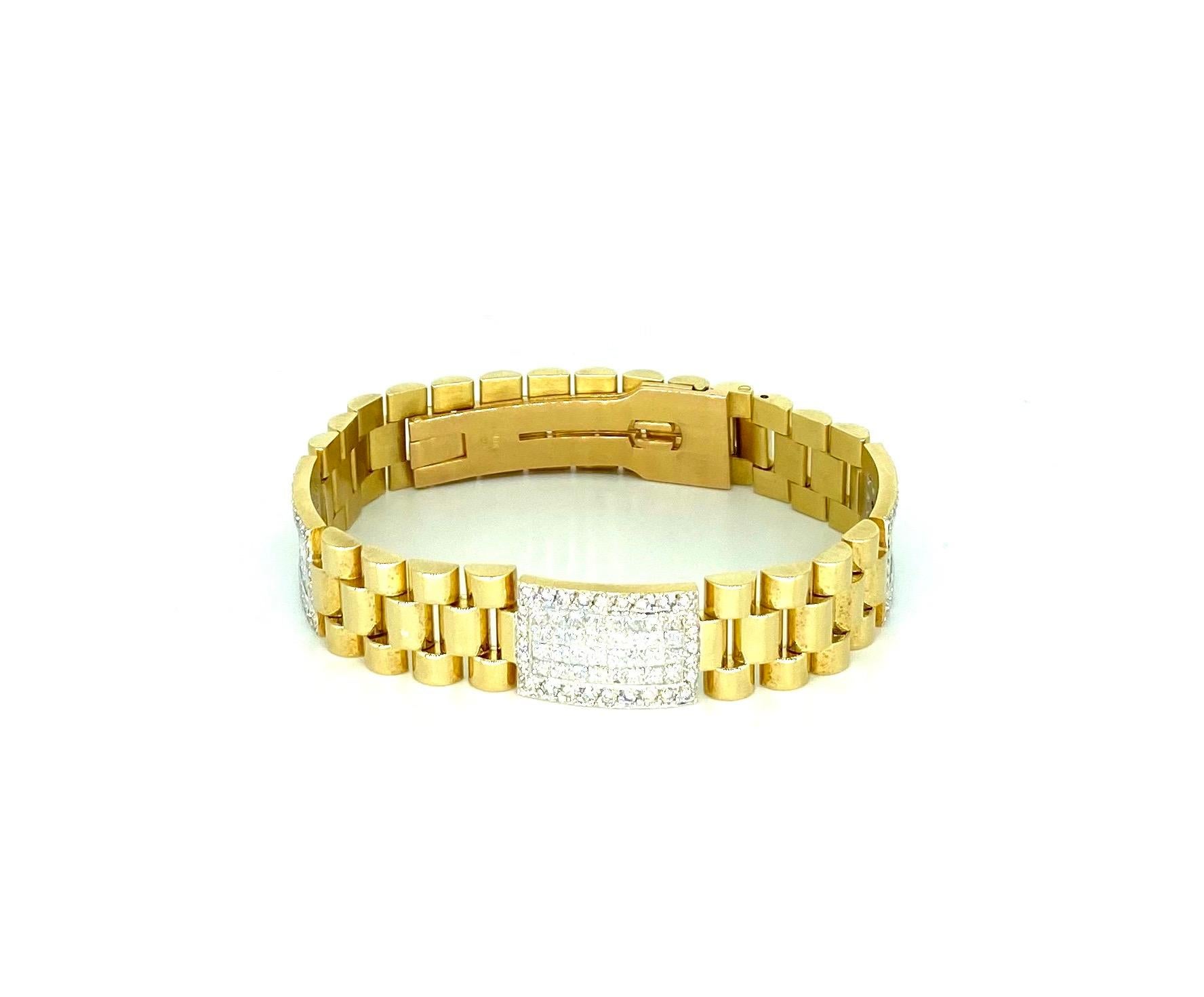 Bracelet à maillons président vintage en or 18 carats avec diamants de 10 carats de style Rolex en vente 5