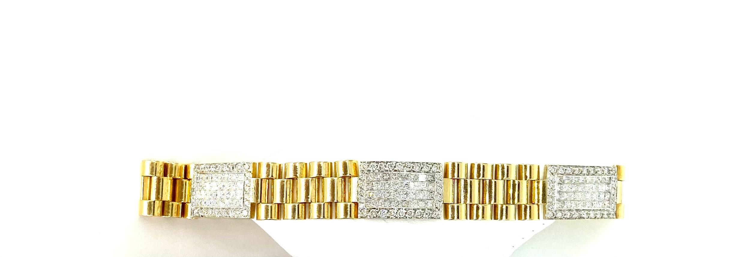 Vintage 10 Carat Diamonds Rolex Style President Link Bracelet 18k For Sale 4