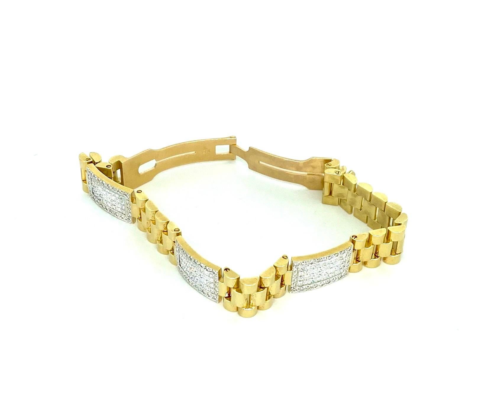 Vintage 10 Carat Diamonds Rolex Style President Link Bracelet 18k For Sale 5