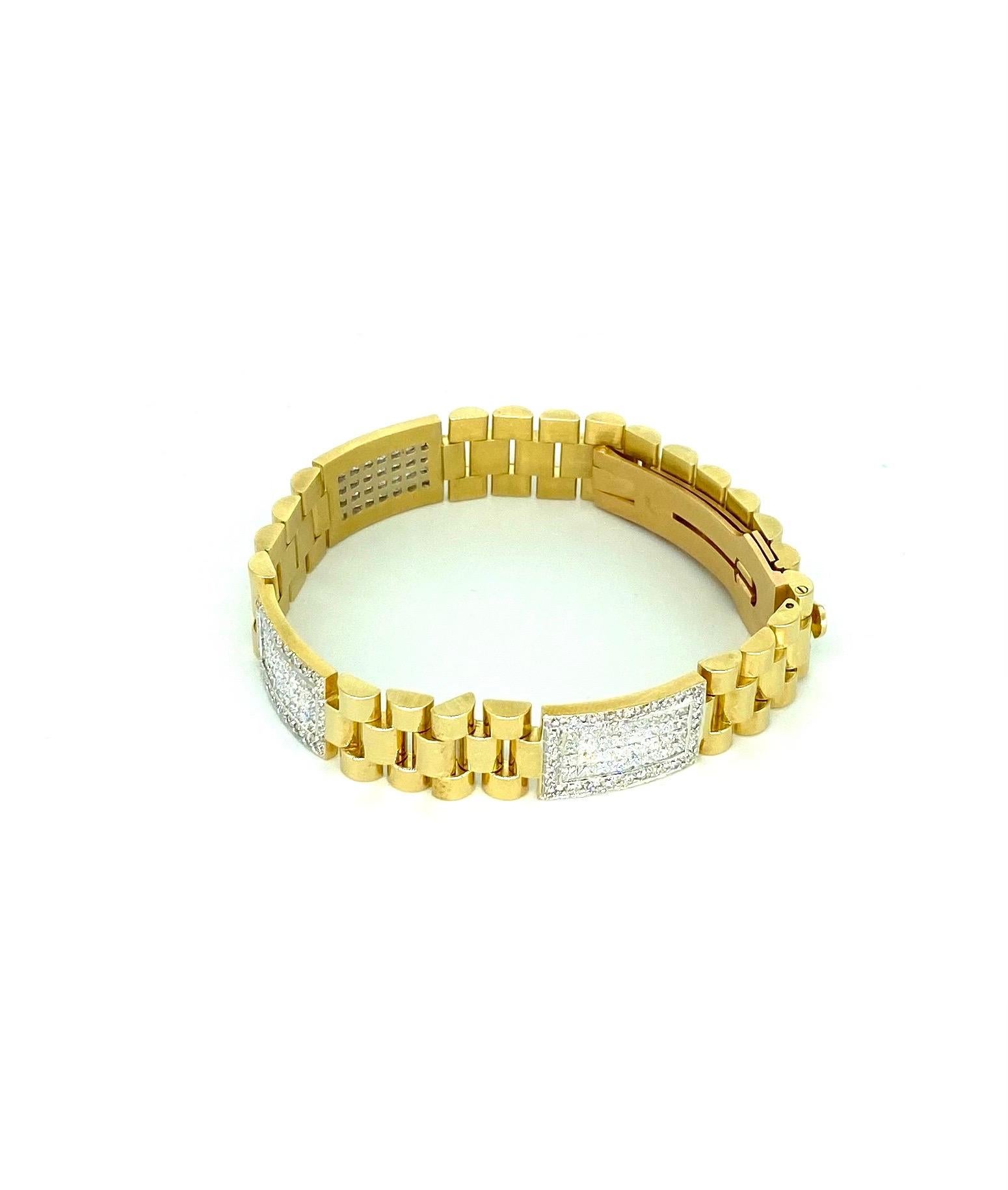 Taille princesse Bracelet à maillons président vintage en or 18 carats avec diamants de 10 carats de style Rolex en vente