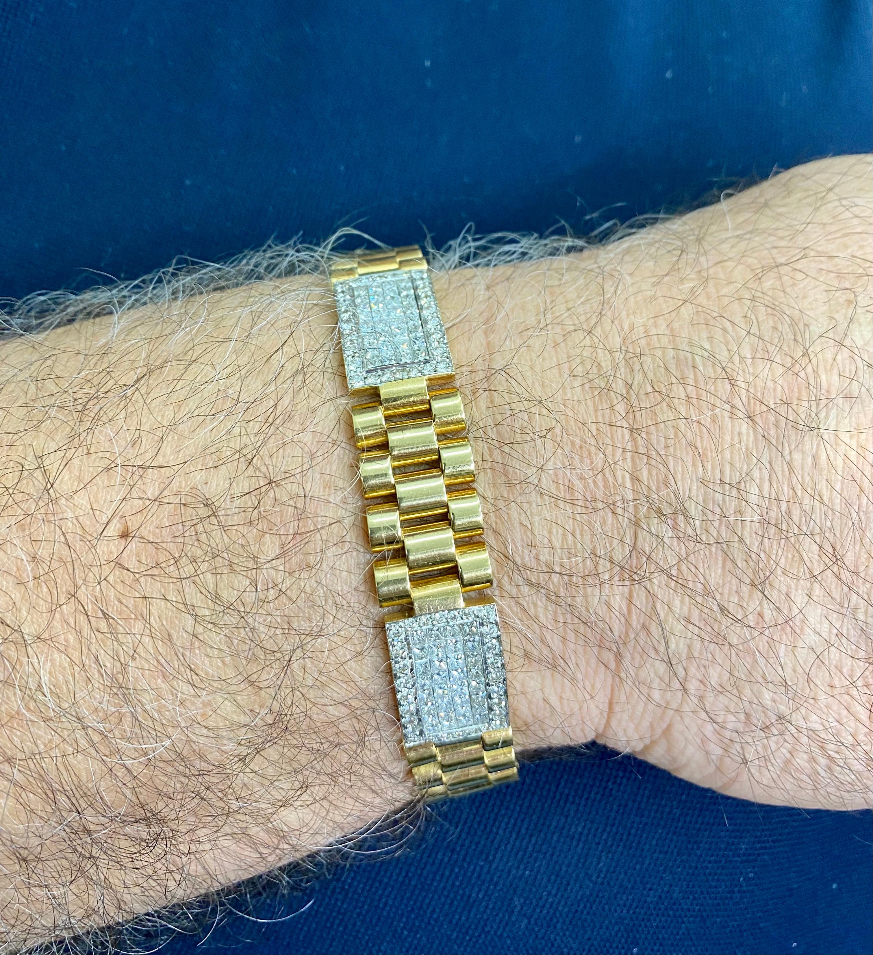 Bracelet à maillons président vintage en or 18 carats avec diamants de 10 carats de style Rolex Pour hommes en vente