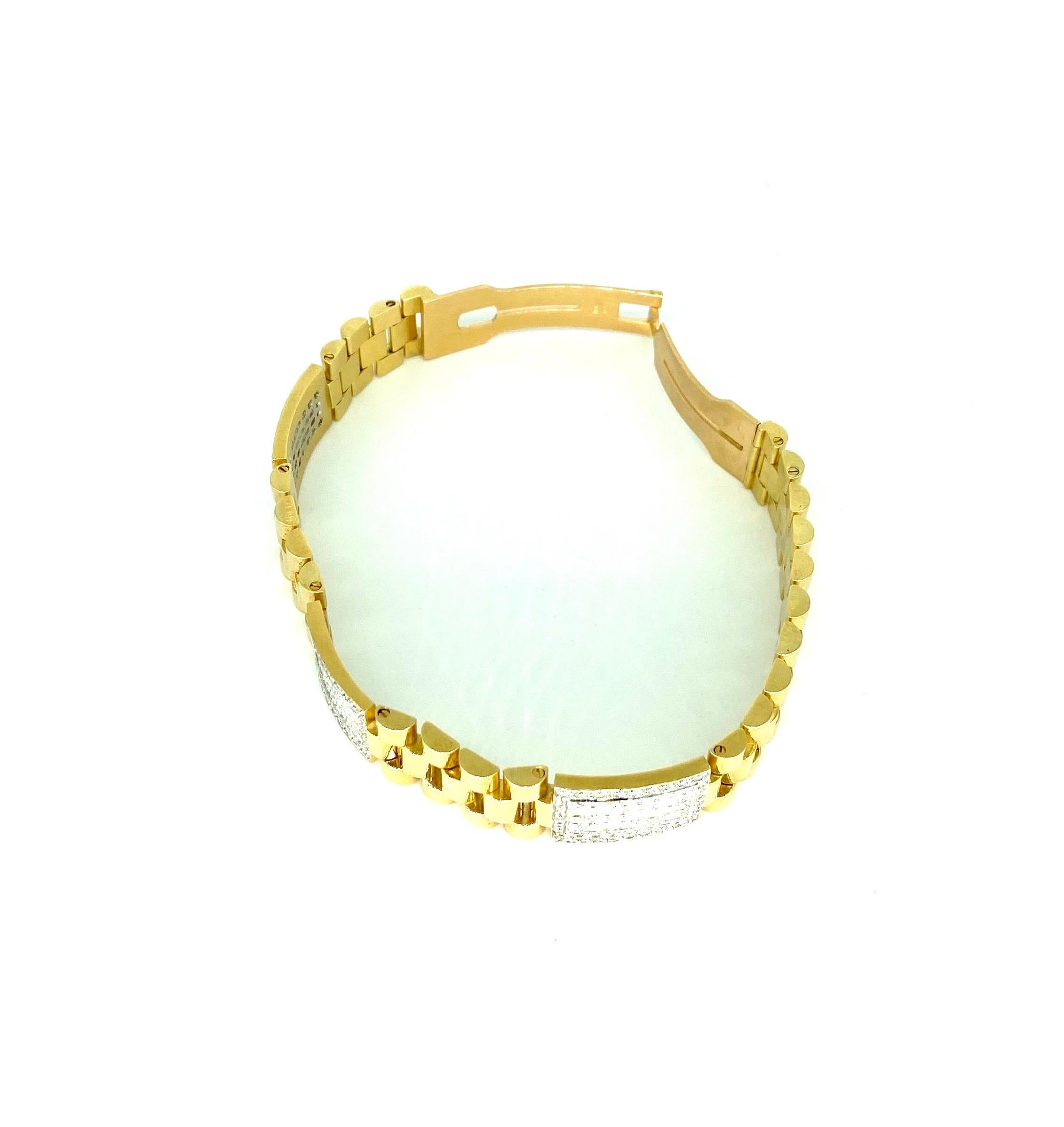 Bracelet à maillons président vintage en or 18 carats avec diamants de 10 carats de style Rolex en vente 3