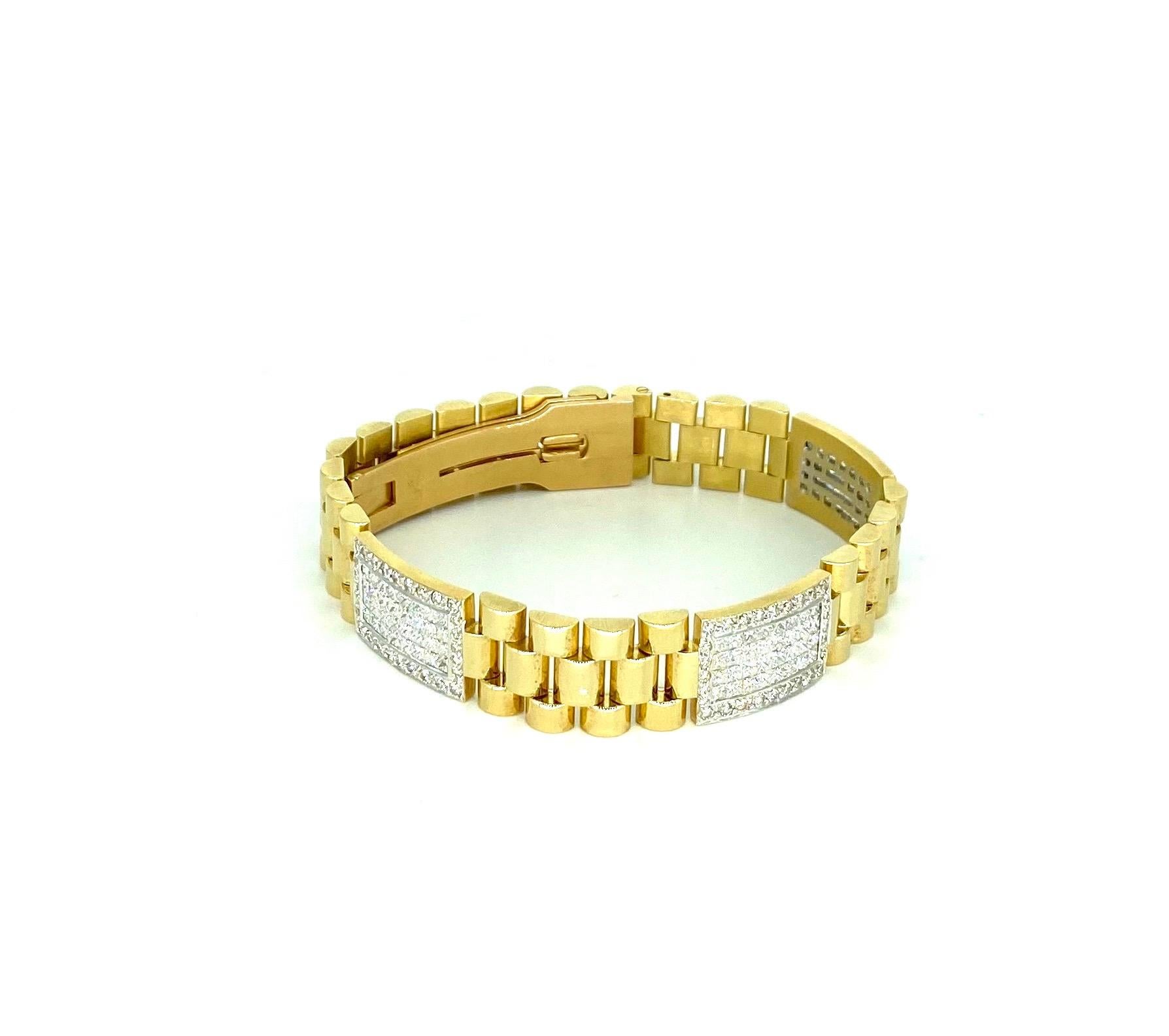 Bracelet à maillons président vintage en or 18 carats avec diamants de 10 carats de style Rolex en vente 4