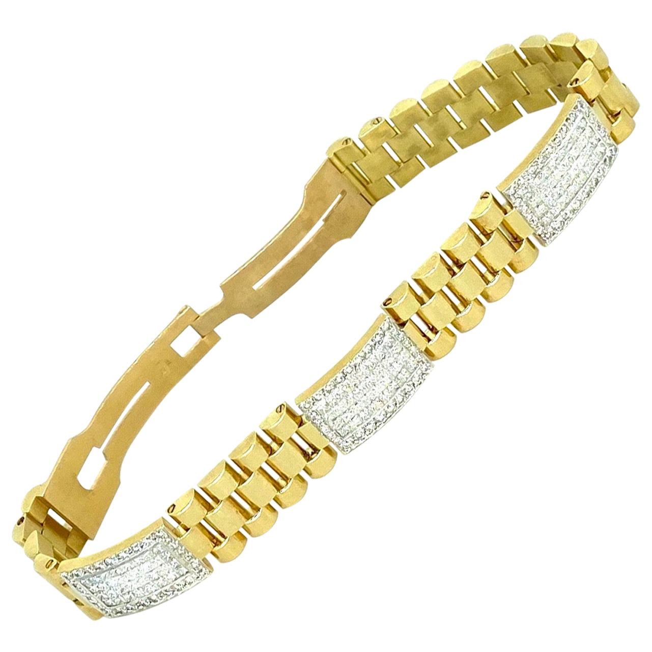Bracelet à maillons président vintage en or 18 carats avec diamants de 10 carats de style Rolex en vente