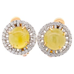 Boucles d'oreilles vintage en or 18 carats, chrysobéryl jaune-vert 10 carats et diamants 