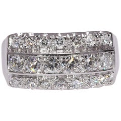 Vintage 1.0 Carat Natural Diamond Triple-Row Ring Set in Platinum 7.60 Gram