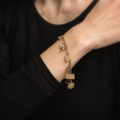 Vintage 10 Charm Bracelet 14k 10k Gold Spider Heart Elephant Estate Jewelry