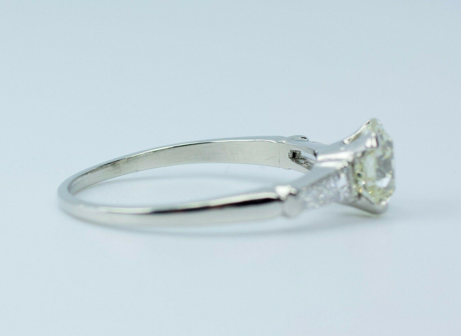 Old European Cut Vintage 10% Irid 90% Plat European Cut Diamond with Baguette 3-Stone Ring