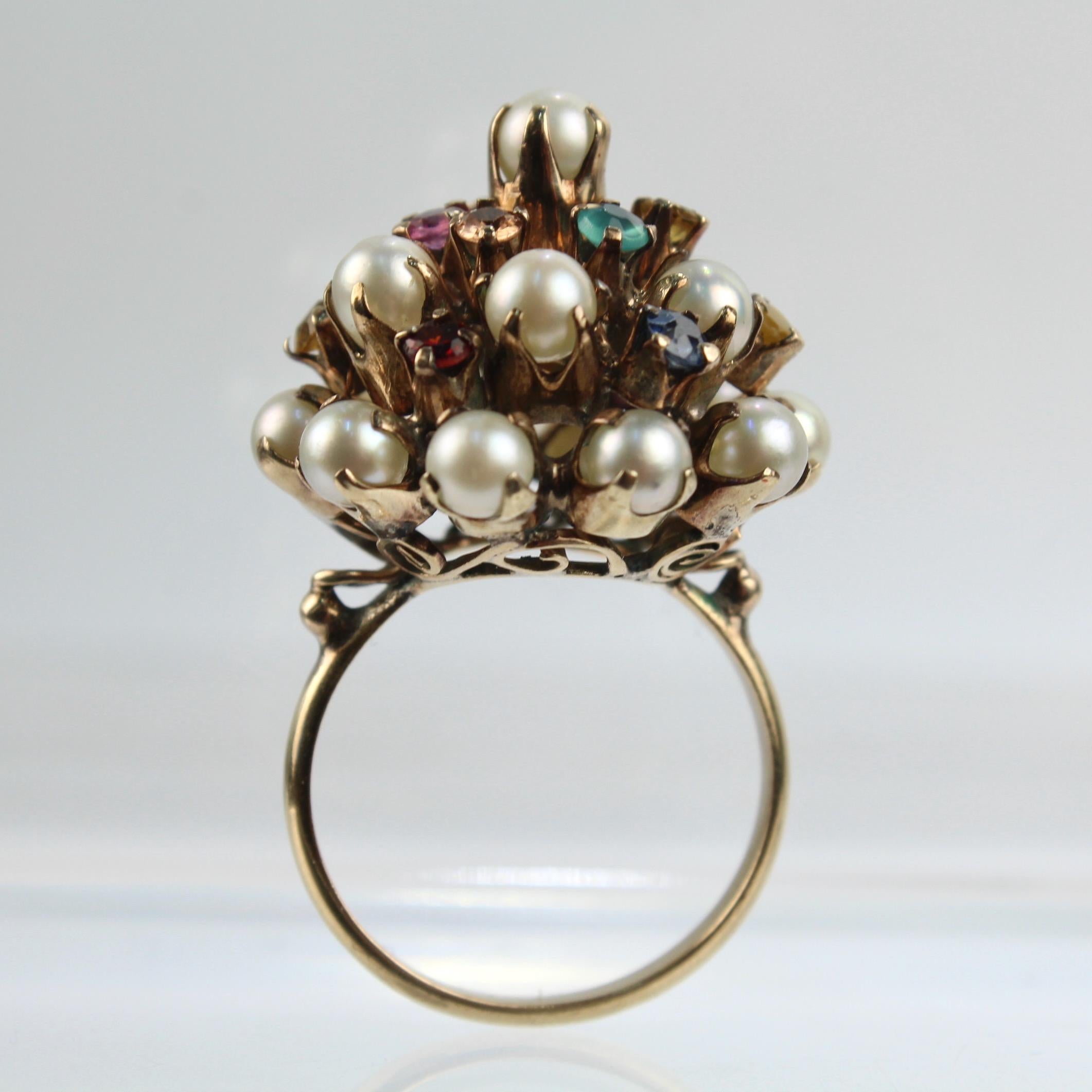 Prinzessin Haremsring aus 10 Karat Gold, Zuchtperle und mehreren Edelsteinen 5