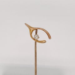 Vintage 10 Karat Gold & Diamond Wishbone Stick Pin