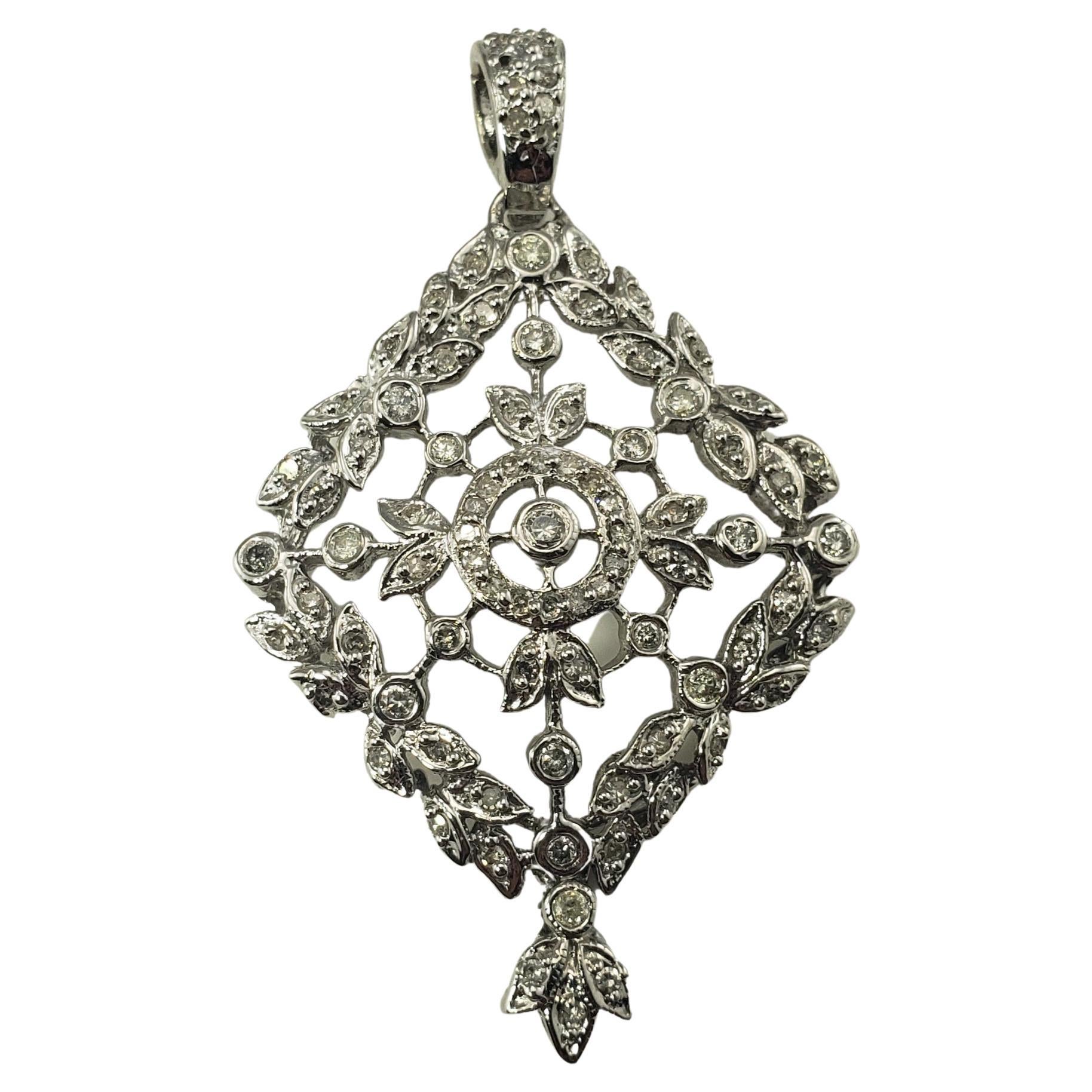 Vintage 10 Karat White Gold and Diamond Floral Pendant For Sale