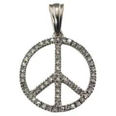 10 Karat White Gold and Diamond Peace Sign Pendant