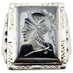 Vintage 10 Karat White Gold and Hematite Roman Soldier Ring