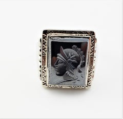 Vintage 10 Karat White Gold and Hematite Roman Soldier Ring