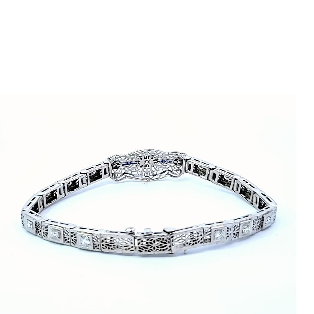 Vintage By 10 Karat Weißgold Diamant Synthetischer Saphir Armband im Zustand „Gut“ im Angebot in Dallas, TX
