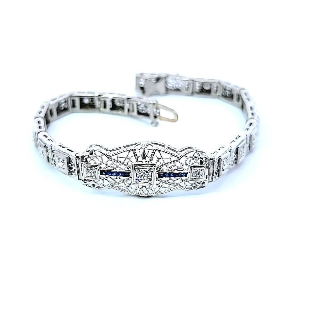 Vintage By 10 Karat Weißgold Diamant Synthetischer Saphir Armband im Angebot 1