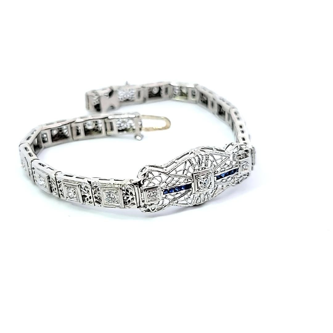 Vintage By 10 Karat Weißgold Diamant Synthetischer Saphir Armband im Angebot 2