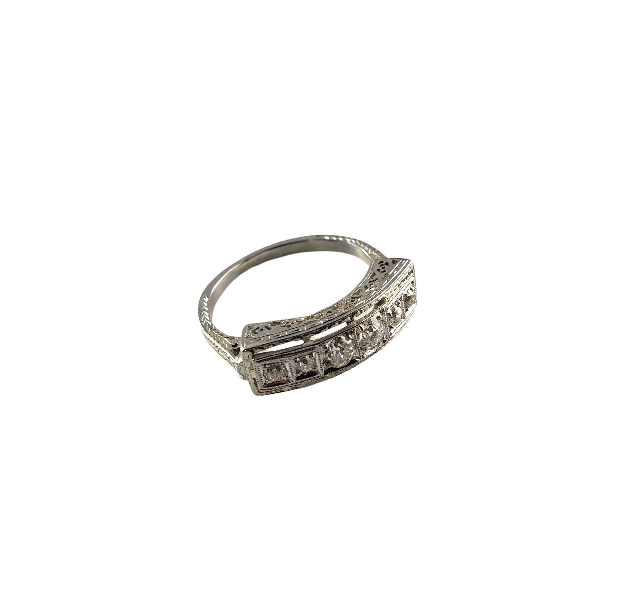 Old Mine Cut Vintage 10 Karat White Gold Filigree and Diamond Ring For Sale