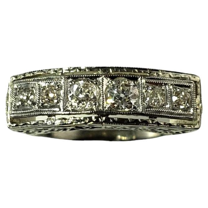 Vintage 10 Karat White Gold Filigree and Diamond Ring For Sale