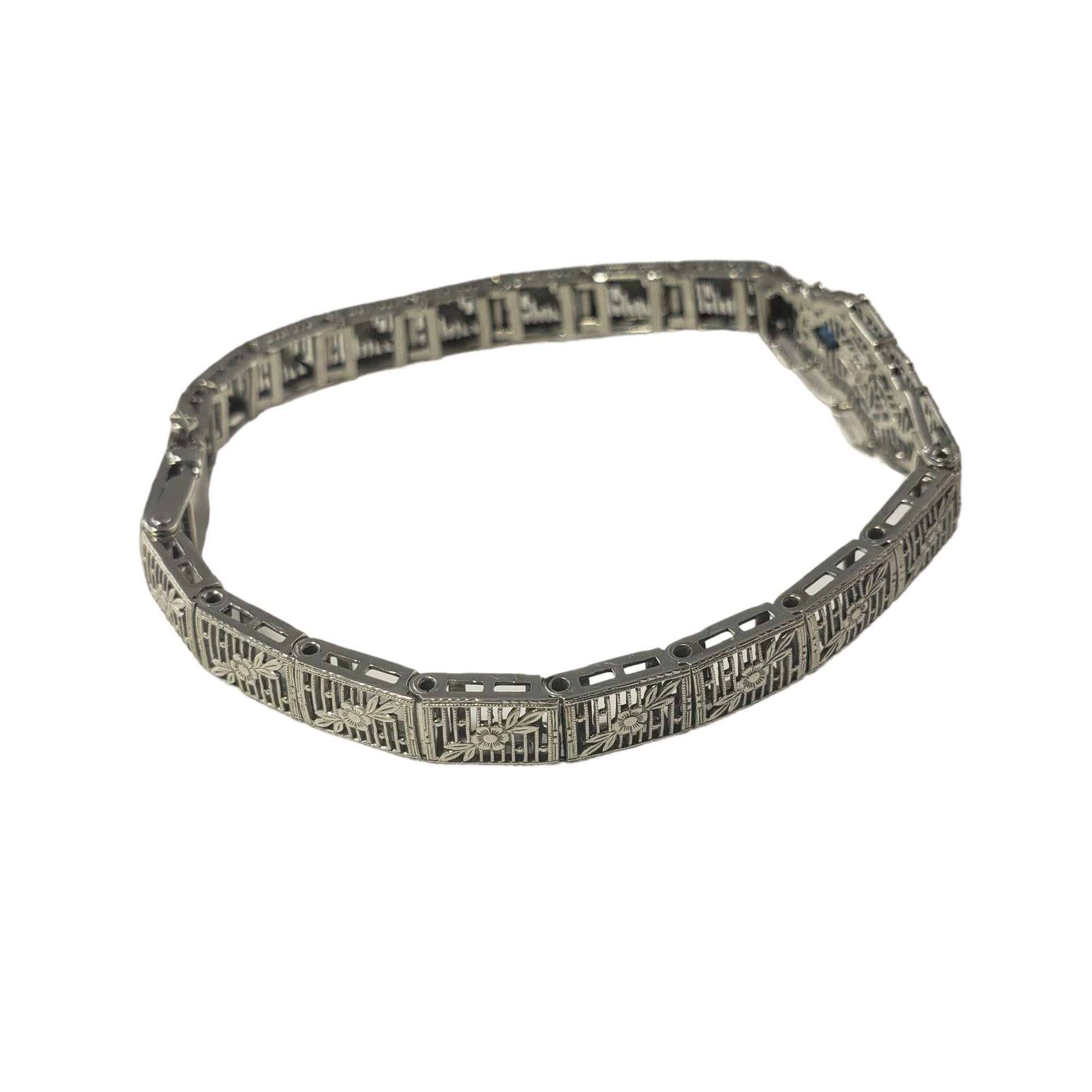 Vintage 10 Karat Weißgold Filigranes Diamant-Armband aus blauem Glas #14747, Vintage Damen im Angebot