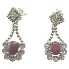 Vintage 10 Karat White Gold Ruby and Diamond Dangle Earrings
