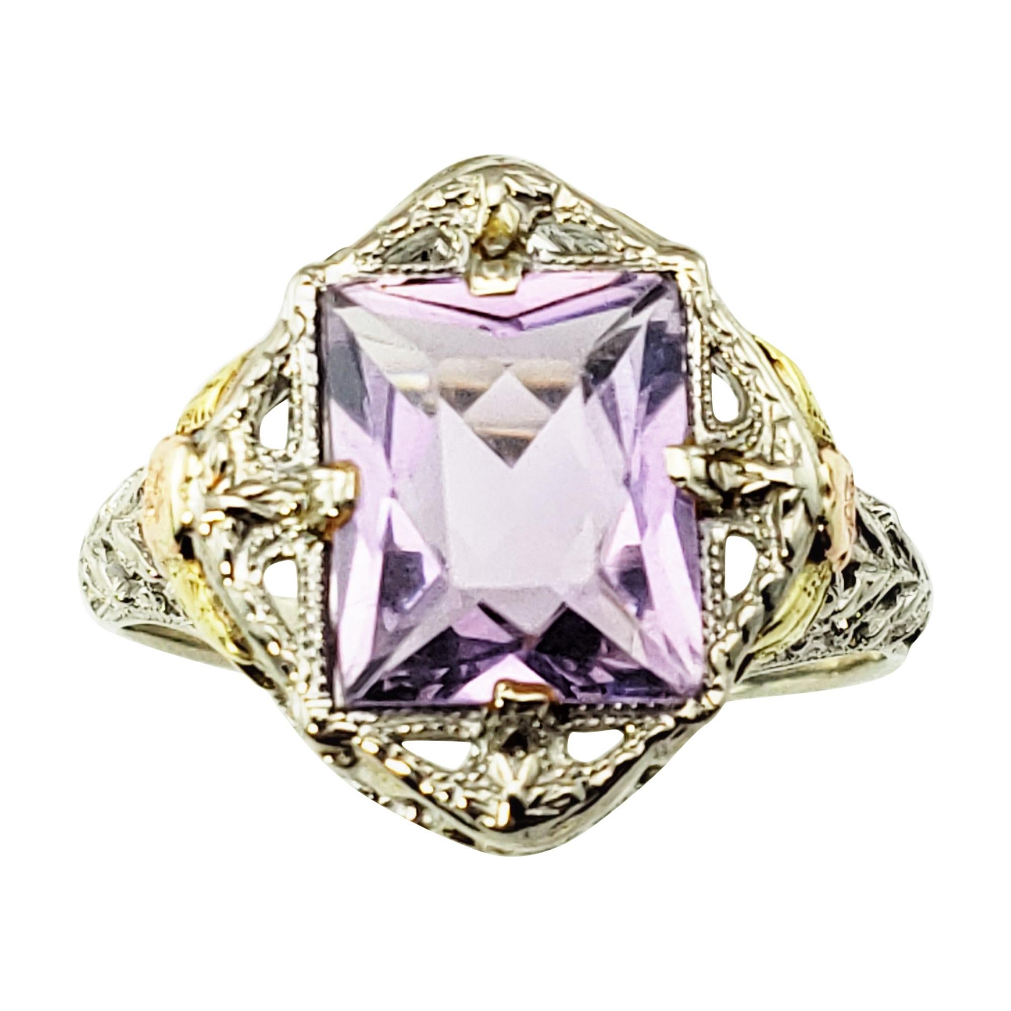 10 Karat White, Rose and Yellow Gold Amethyst Ring For Sale
