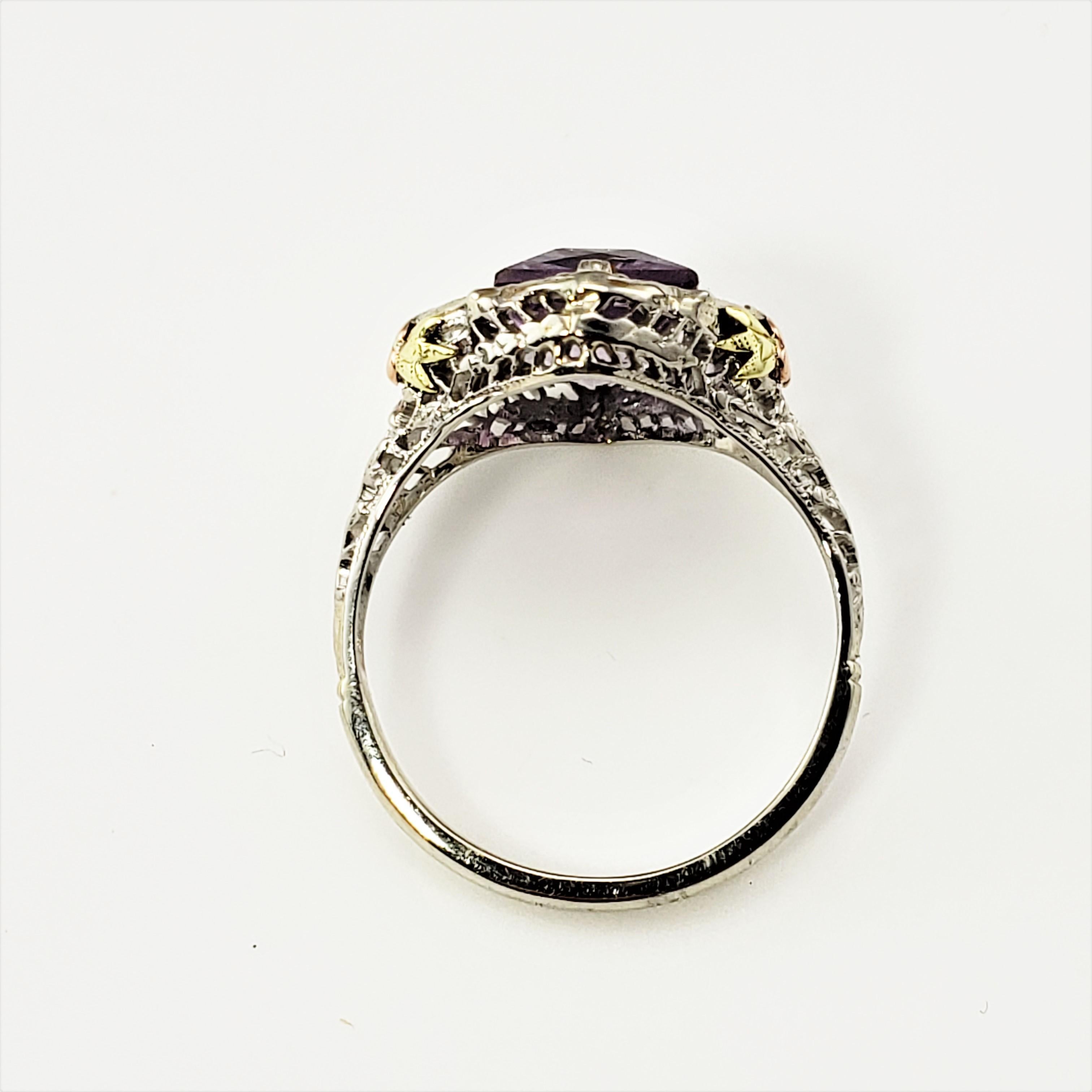 10 Karat White, Rose and Yellow Gold Amethyst Ring In Good Condition For Sale In Washington Depot, CT