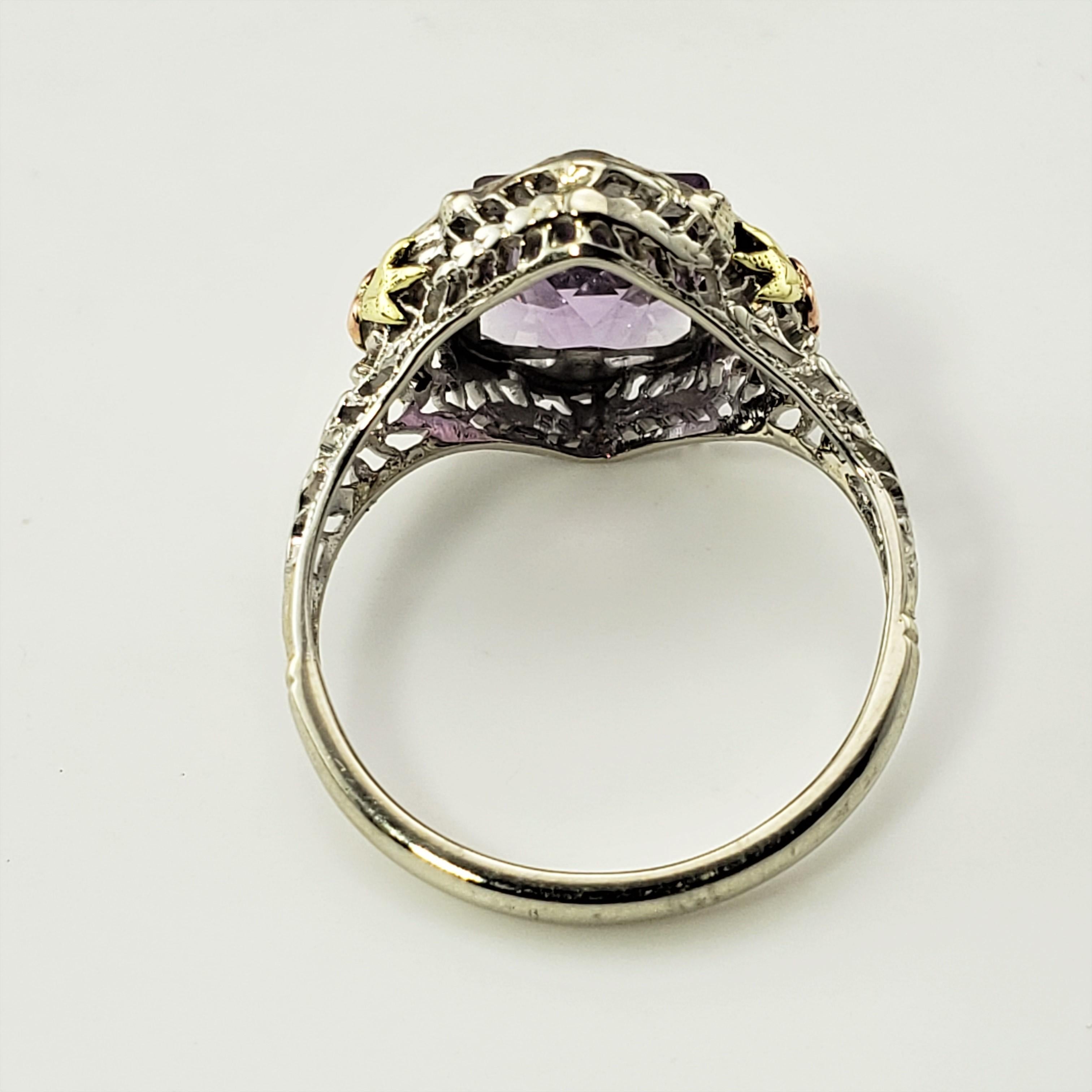 Women's 10 Karat White, Rose and Yellow Gold Amethyst Ring For Sale