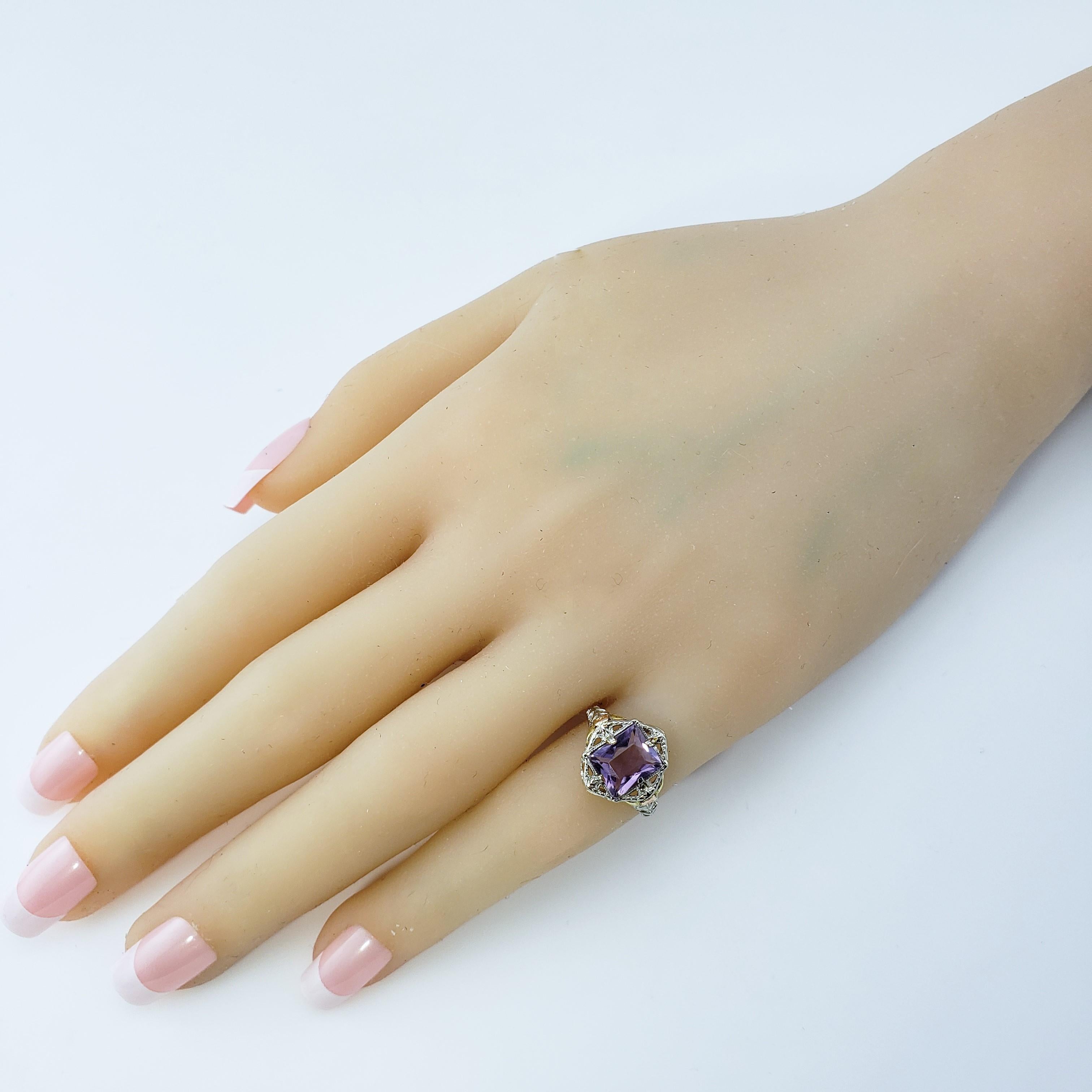 10 Karat White, Rose and Yellow Gold Amethyst Ring For Sale 1