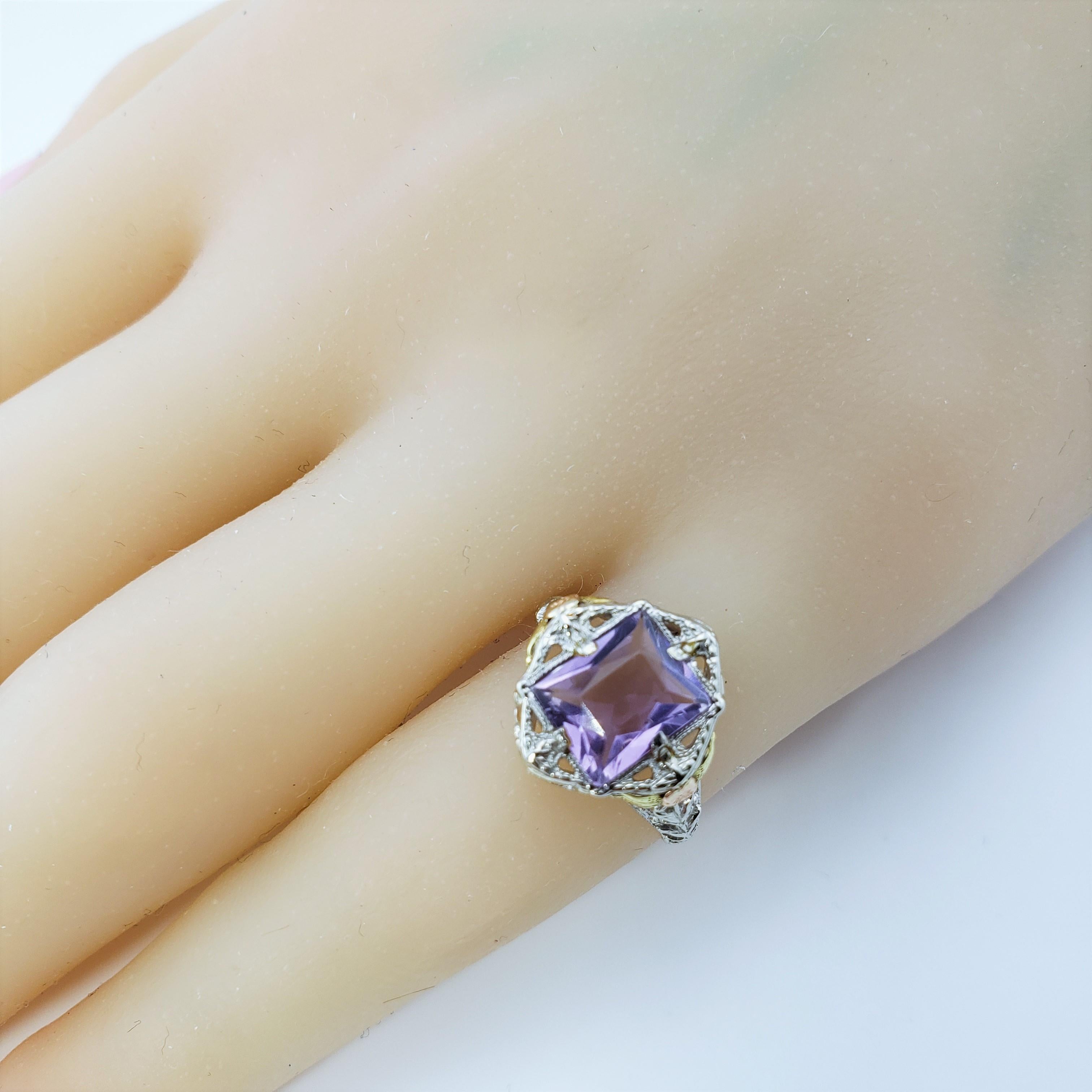 10 Karat White, Rose and Yellow Gold Amethyst Ring For Sale 2