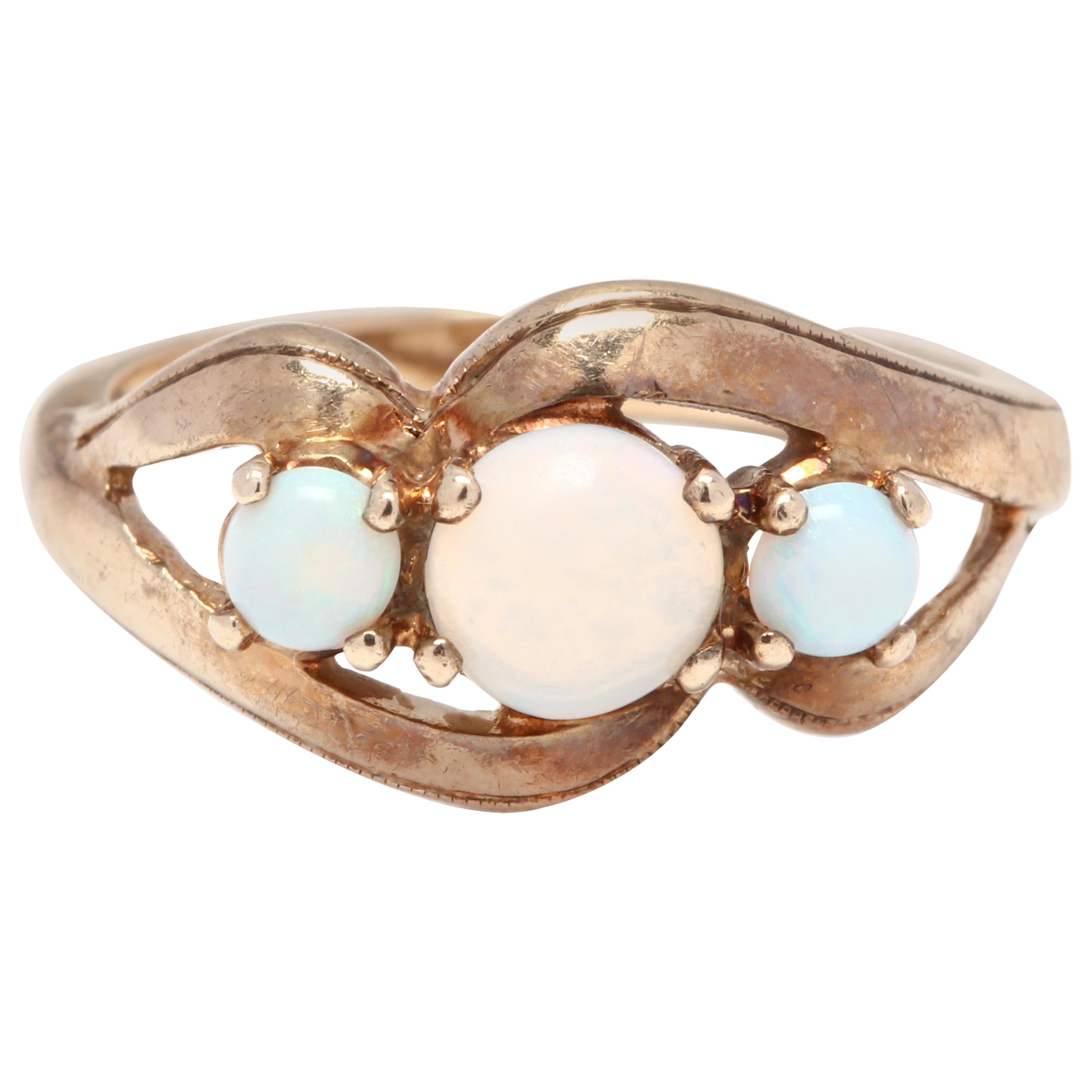 Vintage 10 Karat Yellow Gold and Opal 3-Stone Statement Ring