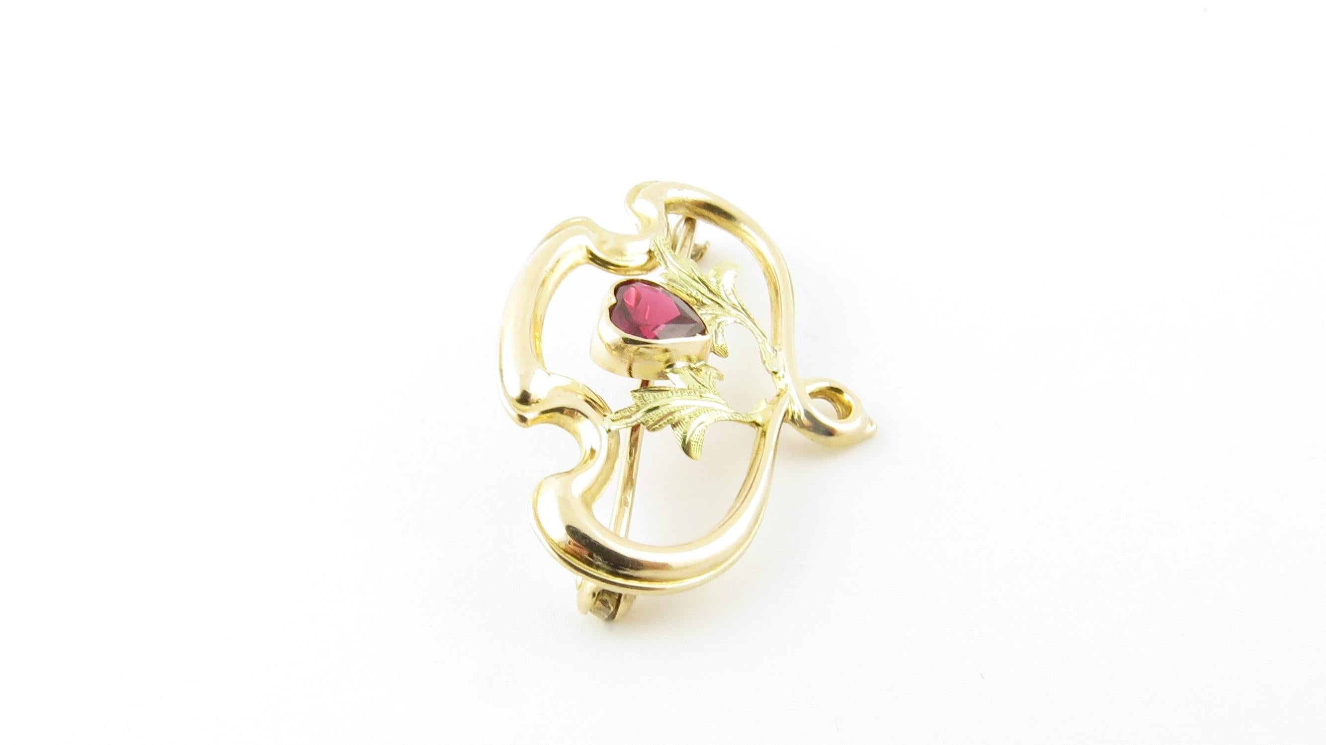 Women's Vintage 10 Karat Yellow Gold and Synthetic Ruby Brooch or Pin #4353