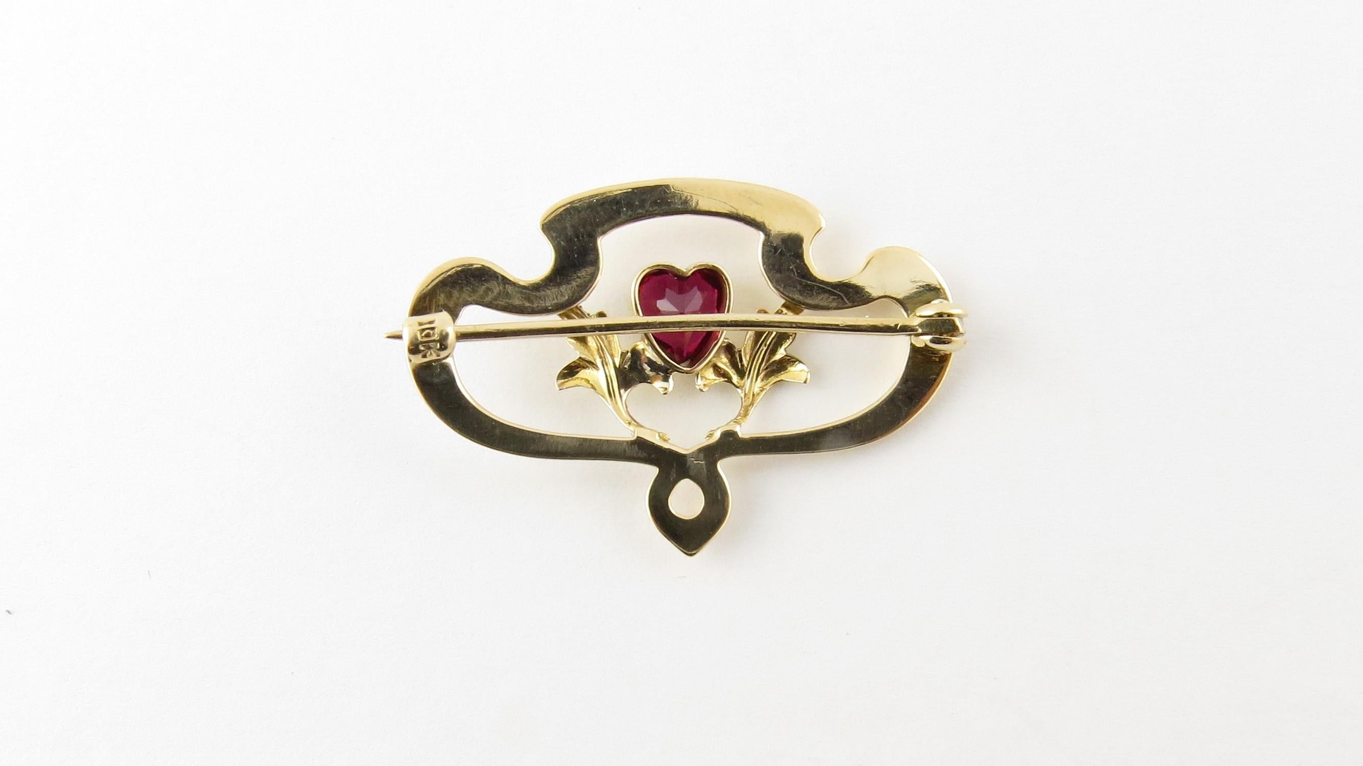 Vintage 10 Karat Yellow Gold and Synthetic Ruby Brooch or Pin #4353 2