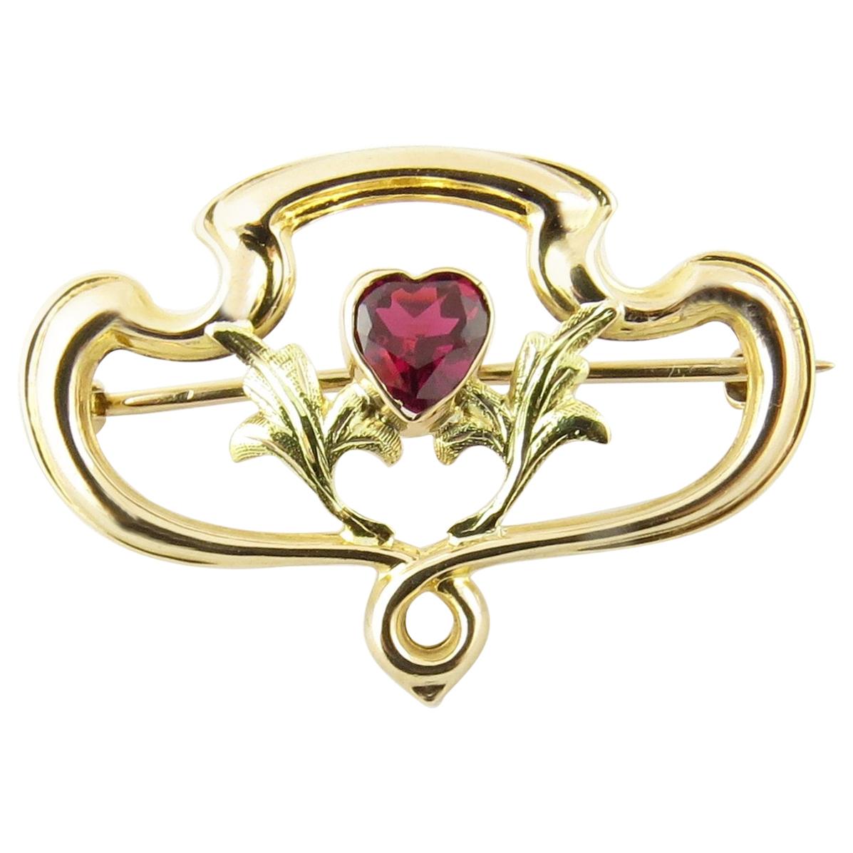 Vintage 10 Karat Yellow Gold and Synthetic Ruby Brooch or Pin #4353